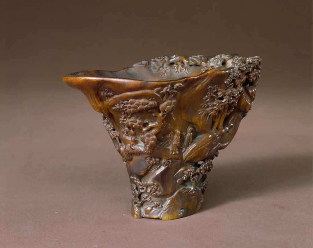 图片[1]-Rhinoceros horn carving landscape figure cup-China Archive